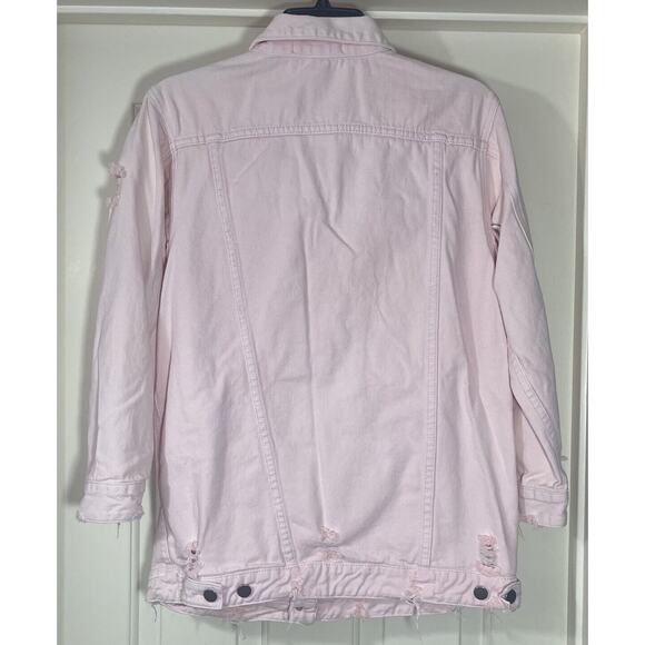Hot & Delicious Denim Jacket Womens Size Small Pink OversizedDistressed ButtonUp - Picture 4 of 11
